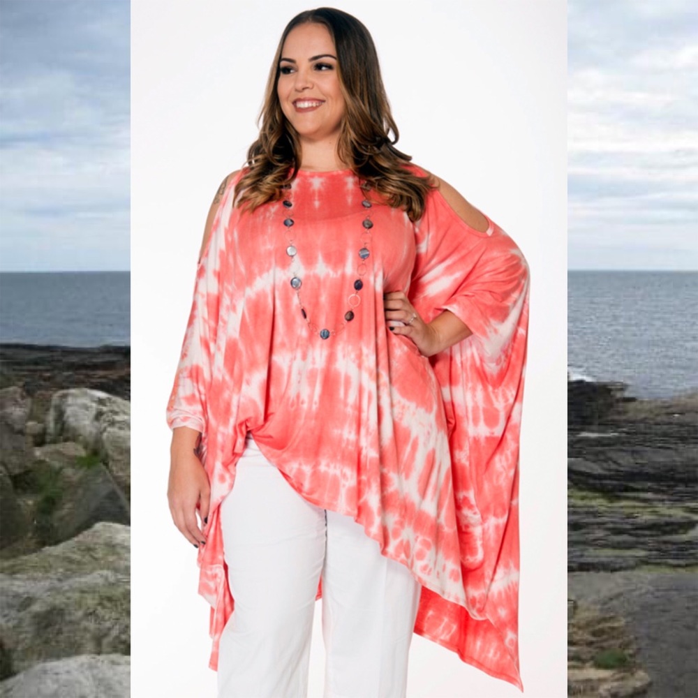 Shawl Dawls Presto-chango Tunic in Coral Tie Dye